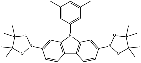 9-(3,5-Dimethylphenyl)-2,7-bis(4,4,5,5-tetramethyl-1,3,2-dioxaborolan-2-yl)-9H-carbazole Struktur