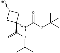 propan-2-yl -1-{[(tert-butoxy)carbonyl]amino}-3-hydroxycyclobutane-1-carboxylate,trans- Struktur