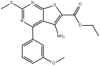 THIENO[2,3-D]PYRIMIDINE-6-CARBOXYLIC ACID,5-AMINO-4-(3-METHOXYPHENYL)-2-(METHYLTHIO)-,ETHYL ESTER(WXG01919) Struktur