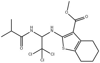 methyl 2-((2,2,2-trichloro-1-isobutyramidoethyl)amino)-4,5,6,7-tetrahydrobenzo[b]thiophene-3-carboxylate Struktur