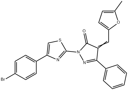 (4Z)-2-[4-(4-bromophenyl)-1,3-thiazol-2-yl]-4-[(5-methylfuran-2-yl)methylidene]-5-phenyl-2,4-dihydro-3H-pyrazol-3-one Struktur