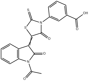 (Z)-3-(5-(1-acetyl-2-oxoindolin-3-ylidene)-4-oxo-2-thioxothiazolidin-3-yl)benzoic acid Struktur