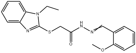 2-[(1-ethyl-1H-benzimidazol-2-yl)sulfanyl]-N'-[(E)-(2-methoxyphenyl)methylidene]acetohydrazide Struktur