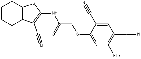 2-[(6-amino-3,5-dicyanopyridin-2-yl)sulfanyl]-N-(3-cyano-4,5,6,7-tetrahydro-1-benzothiophen-2-yl)acetamide Struktur