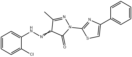 4-[(2-chlorophenyl)hydrazono]-5-methyl-2-(4-phenyl-1,3-thiazol-2-yl)-2,4-dihydro-3H-pyrazol-3-one Struktur