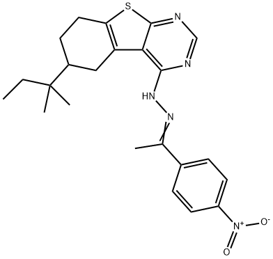 6-(2-methylbutan-2-yl)-4-{(2E)-2-[1-(4-nitrophenyl)ethylidene]hydrazinyl}-5,6,7,8-tetrahydro[1]benzothieno[2,3-d]pyrimidine Struktur