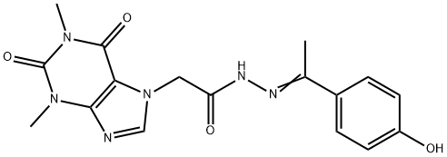 (E)-2-(1,3-dimethyl-2,6-dioxo-2,3-dihydro-1H-purin-7(6H)-yl)-N'-(1-(4-hydroxyphenyl)ethylidene)acetohydrazide Struktur