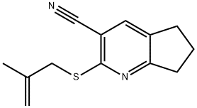 2-[(2-methylprop-2-en-1-yl)sulfanyl]-6,7-dihydro-5H-cyclopenta[b]pyridine-3-carbonitrile Struktur