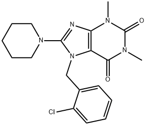 7-(2-chlorobenzyl)-1,3-dimethyl-8-(piperidin-1-yl)-3,7-dihydro-1H-purine-2,6-dione Struktur