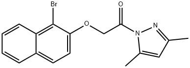 1-{[(1-bromo-2-naphthyl)oxy]acetyl}-3,5-dimethyl-1H-pyrazole Struktur