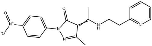 (4E)-5-methyl-2-(4-nitrophenyl)-4-(1-{[2-(pyridin-2-yl)ethyl]amino}ethylidene)-2,4-dihydro-3H-pyrazol-3-one Struktur