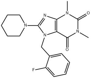 7-(2-fluorobenzyl)-1,3-dimethyl-8-(1-piperidinyl)-3,7-dihydro-1H-purine-2,6-dione Struktur