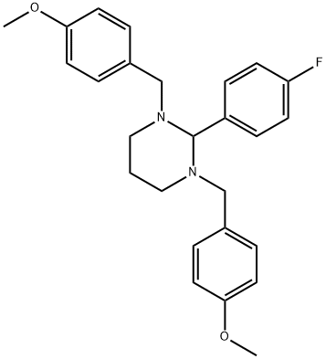 2-(4-fluorophenyl)-1,3-bis(4-methoxybenzyl)hexahydropyrimidine Struktur