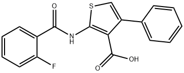 2-(2-fluorobenzamido)-4-phenylthiophene-3-carboxylic acid Struktur