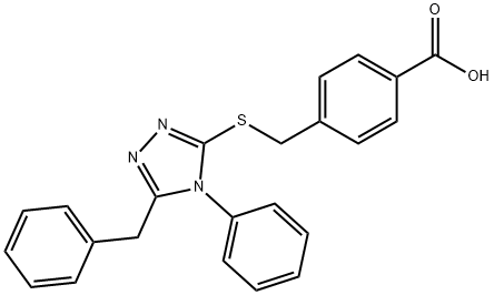 4-(((5-benzyl-4-phenyl-4H-1,2,4-triazol-3-yl)thio)methyl)benzoic acid Struktur