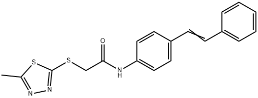 2-[(5-methyl-1,3,4-thiadiazol-2-yl)sulfanyl]-N-{4-[(E)-2-phenylethenyl]phenyl}acetamide Struktur