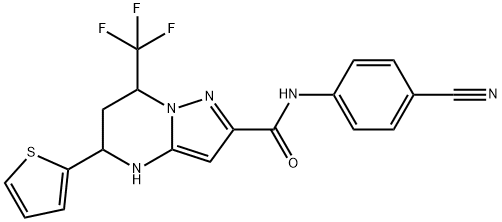 N-(4-cyanophenyl)-5-(thiophen-2-yl)-7-(trifluoromethyl)-4,5,6,7-tetrahydropyrazolo[1,5-a]pyrimidine-2-carboxamide Struktur