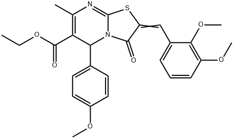 (E)-ethyl 2-(2,3-dimethoxybenzylidene)-5-(4-methoxyphenyl)-7-methyl-3-oxo-3,5-dihydro-2H-thiazolo[3,2-a]pyrimidine-6-carboxylate Struktur