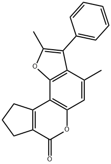 2,4-dimethyl-3-phenyl-9,10-dihydrocyclopenta[c]furo[2,3-f]chromen-7(8H)-one Struktur