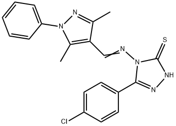 5-(4-chlorophenyl)-4-{[(3,5-dimethyl-1-phenyl-1H-pyrazol-4-yl)methylidene]amino}-4H-1,2,4-triazole-3-thiol Struktur