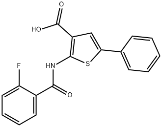 2-(2-fluorobenzamido)-5-phenylthiophene-3-carboxylic acid Struktur