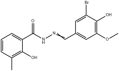 (E)-N'-(3-bromo-4-hydroxy-5-methoxybenzylidene)-2-hydroxy-3-methylbenzohydrazide Struktur