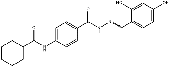 N-(4-{[(2E)-2-(2,4-dihydroxybenzylidene)hydrazinyl]carbonyl}phenyl)cyclohexanecarboxamide Struktur