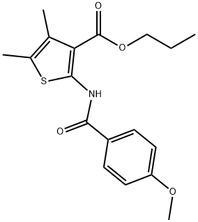 propyl 2-[(4-methoxybenzoyl)amino]-4,5-dimethyl-3-thiophenecarboxylate Struktur