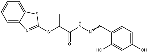 (E)-2-(benzo[d]thiazol-2-ylthio)-N'-(2,4-dihydroxybenzylidene)propanehydrazide Struktur