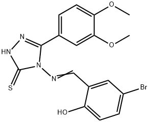 (E)-4-bromo-2-(((3-(3,4-dimethoxyphenyl)-5-mercapto-4H-1,2,4-triazol-4-yl)imino)methyl)phenol Struktur