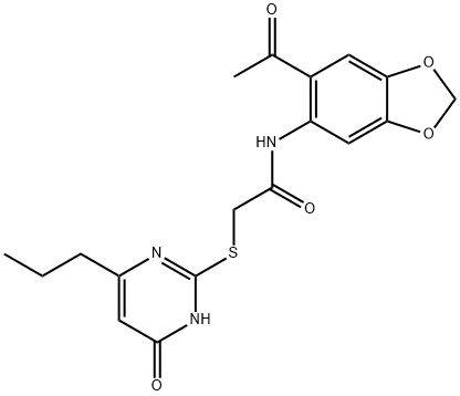 N-(6-acetyl-1,3-benzodioxol-5-yl)-2-[(4-hydroxy-6-propylpyrimidin-2-yl)sulfanyl]acetamide Struktur