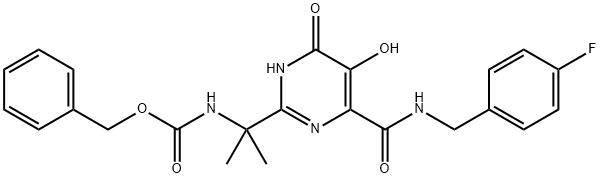 Benzyl (2-(4-((4-fluorobenzyl)carbamoyl)-5-hydroxy-6-oxo-1,6-dihydropyrimidin-2-yl)propan-2-yl)carbamate Struktur