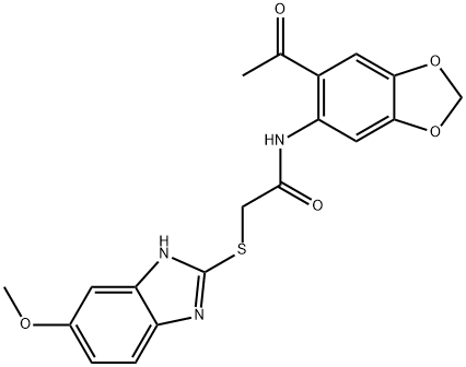 N-(6-acetyl-1,3-benzodioxol-5-yl)-2-[(5-methoxy-1H-benzimidazol-2-yl)sulfanyl]acetamide Struktur