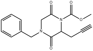 Methyl 4-benzyl-3,6-dioxo-2-(prop-2-yn-1-yl)piperazine-1-carboxylate Struktur