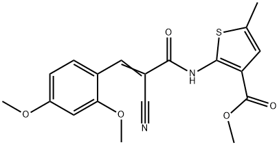 (E)-methyl 2-(2-cyano-3-(2,4-dimethoxyphenyl)acrylamido)-5-methylthiophene-3-carboxylate Struktur