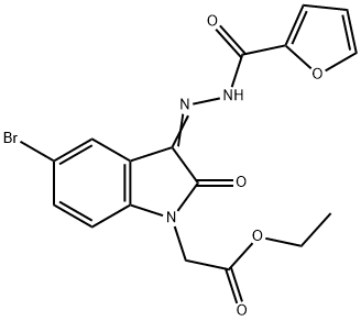 (E)-ethyl 2-(5-bromo-3-(2-(furan-2-carbonyl)hydrazono)-2-oxoindolin-1-yl)acetate Struktur