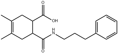 3,4-dimethyl-6-((3-phenylpropyl)carbamoyl)cyclohex-3-enecarboxylic acid Struktur