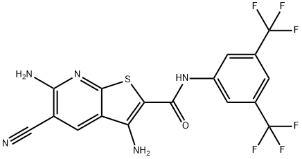 3,6-diamino-N-[3,5-bis(trifluoromethyl)phenyl]-5-cyanothieno[2,3-b]pyridine-2-carboxamide Struktur