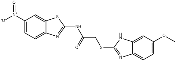 2-[(5-methoxy-1H-benzimidazol-2-yl)sulfanyl]-N-(6-nitro-1,3-benzothiazol-2-yl)acetamide Struktur