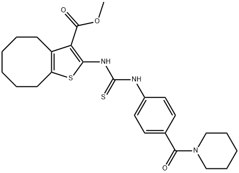 methyl 2-(3-(4-(piperidine-1-carbonyl)phenyl)thioureido)-4,5,6,7,8,9-hexahydrocycloocta[b]thiophene-3-carboxylate Struktur