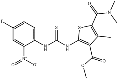 methyl 5-(dimethylcarbamoyl)-2-(3-(4-fluoro-2-nitrophenyl)thioureido)-4-methylthiophene-3-carboxylate Struktur