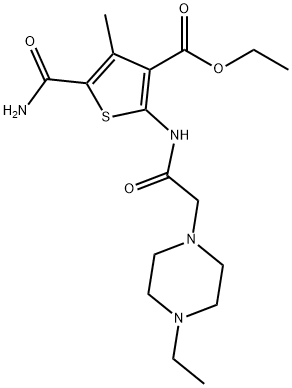 ethyl 5-carbamoyl-2-(2-(4-ethylpiperazin-1-yl)acetamido)-4-methylthiophene-3-carboxylate Struktur