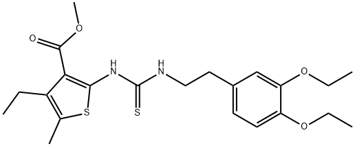 methyl 2-(3-(3,4-diethoxyphenethyl)thioureido)-4-ethyl-5-methylthiophene-3-carboxylate Struktur