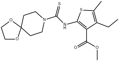 methyl 4-ethyl-5-methyl-2-(1,4-dioxa-8-azaspiro[4.5]decane-8-carbothioamido)thiophene-3-carboxylate Struktur