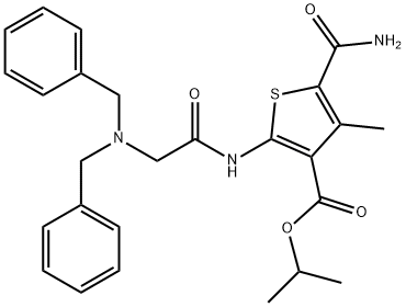 isopropyl 5-carbamoyl-2-(2-(dibenzylamino)acetamido)-4-methylthiophene-3-carboxylate Struktur