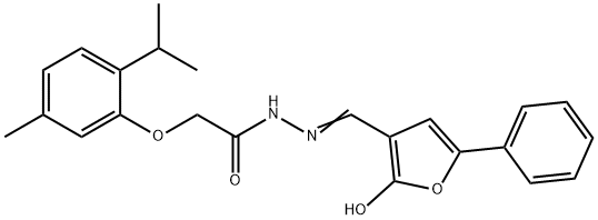 (E)-N'-((2-hydroxy-5-phenylfuran-3-yl)methylene)-2-(2-isopropyl-5-methylphenoxy)acetohydrazide Struktur