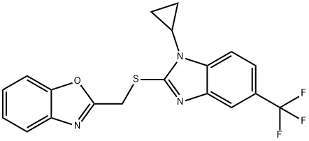 2-({[1-cyclopropyl-5-(trifluoromethyl)-1H-benzimidazol-2-yl]sulfanyl}methyl)-1,3-benzoxazole Struktur