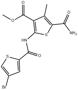 methyl 2-(4-bromothiophene-2-carboxamido)-5-carbamoyl-4-methylthiophene-3-carboxylate Struktur