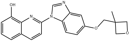 2-(5-((3-methyloxetan-3-yl)methoxy)-1H-benzo[d]imidazol-1-yl)quinolin-8-ol Struktur