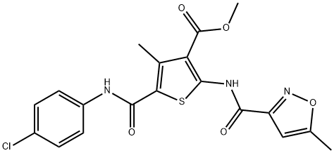 methyl 5-((4-chlorophenyl)carbamoyl)-4-methyl-2-(5-methylisoxazole-3-carboxamido)thiophene-3-carboxylate Structure